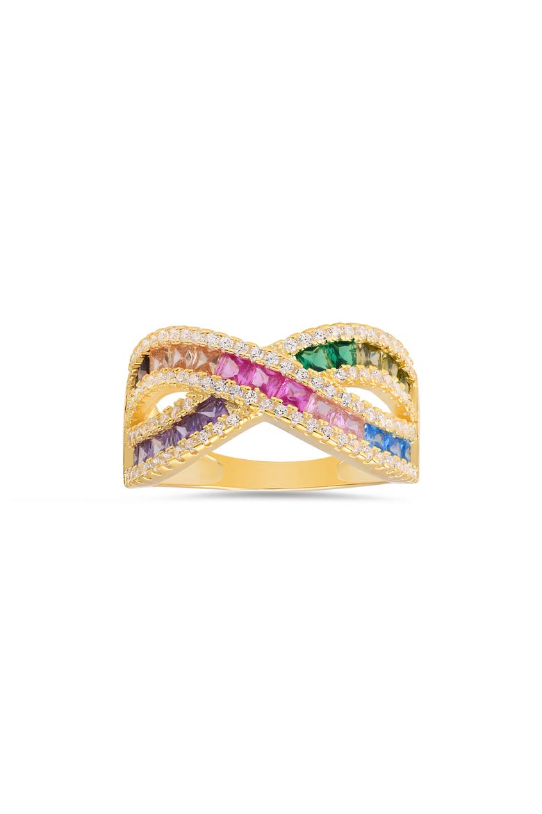 Multicolor Cubic Zirconia Crossover Band Ring, Main, color, GOLD