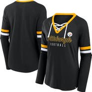 FANATICS Women's Fanatics Black Pittsburgh Steelers Plus Size Won & Done Lace-Up V-Neck Long Sleeve T-Shirt
