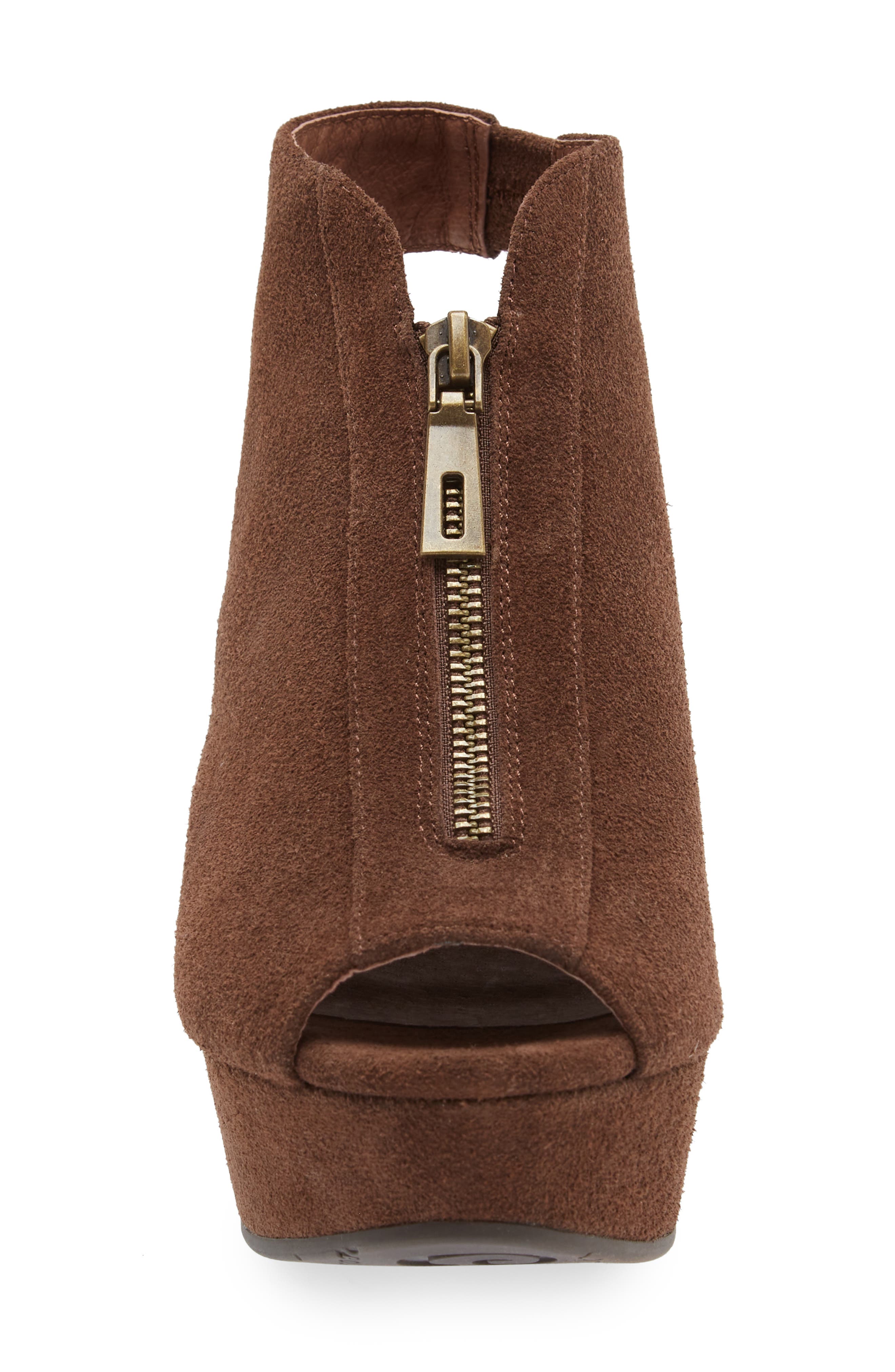 Front Zip Platform Wedge, Alternate, color, CHOCOLATE SUEDE