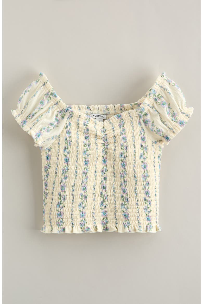Kids' Floral Smocked Top, Main, color, IVORY EGRET KIMBERLY FLORAL