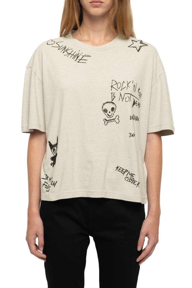 Taida Graphic Boxy T-Shirt, Main, color, GRIS CHINE CLAI