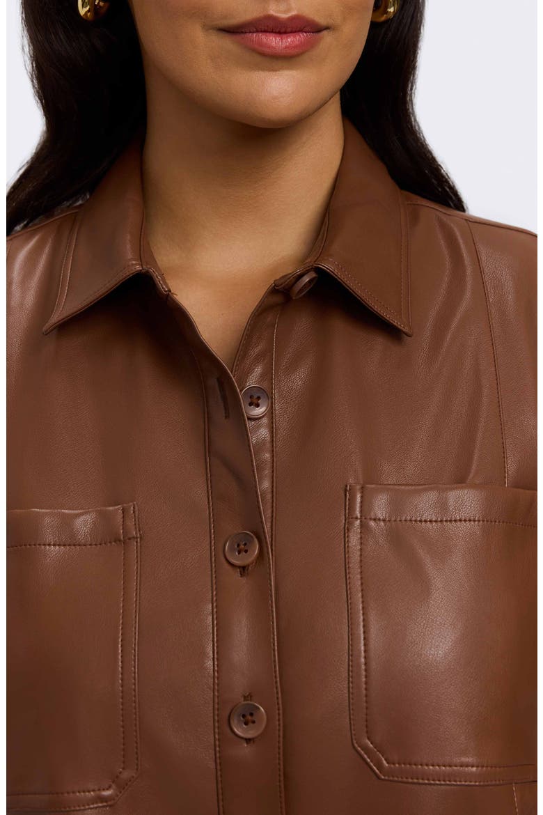 Demi Elbow Sleeve Faux Leather Button-Up Shirt, Alternate, color, MACCHIATO