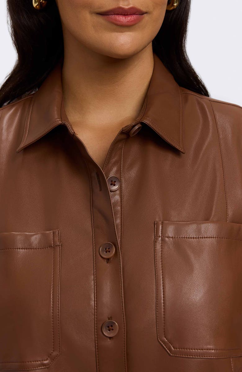 Foxcroft Demi Elbow Sleeve Faux Leather Button-Up Shirt, Alternate, color, Macchiato