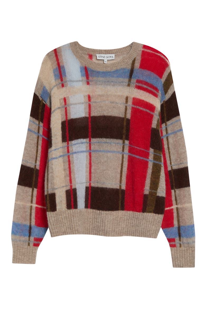 Grid Check Alpaca & Merino Wool Blend Sweater, Alternate, color, SCARLET GRID