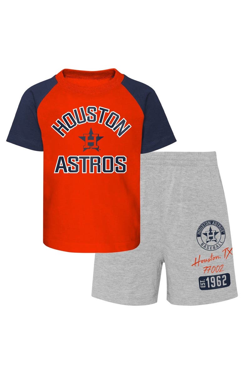 Outerstuff Toddler Orange/Heather Gray Houston Astros Two-Piece Groundout Baller Raglan T-Shirt & Shorts Set, Main, color, 