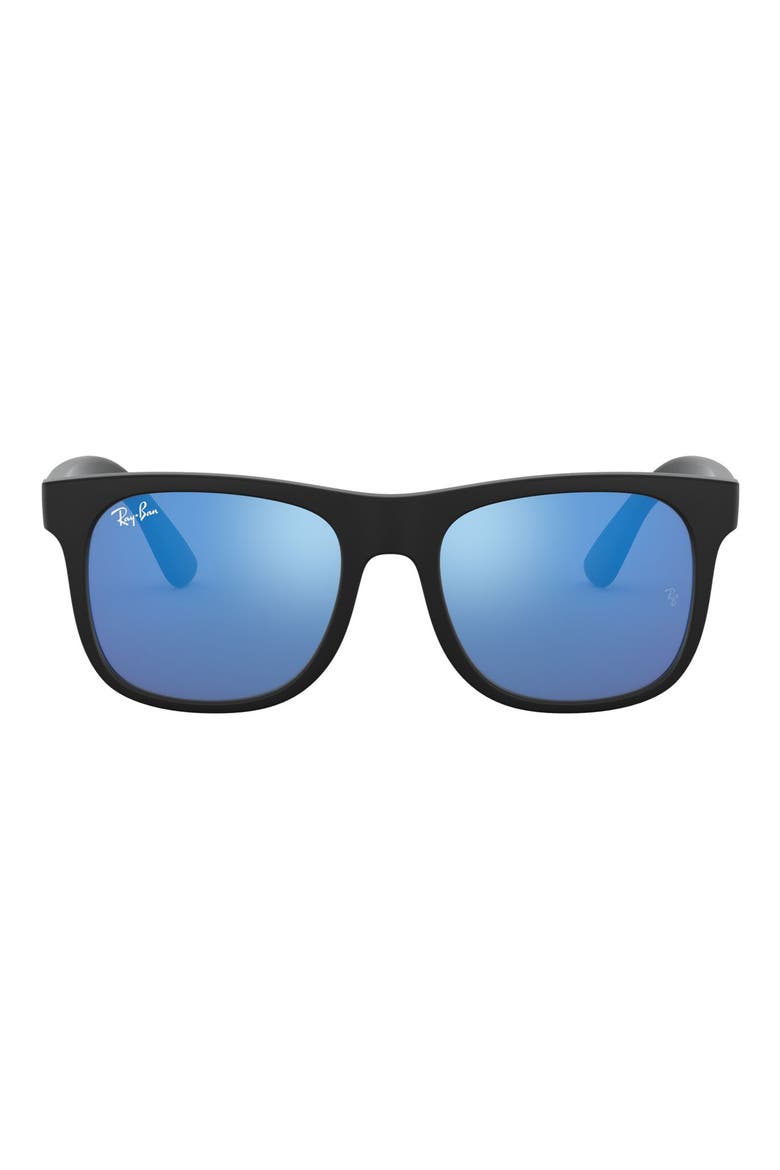 Junior 48mm Mirrored Square Sunglasses, Main, color, RUBBER BLACK/ BLUE MIRROR
