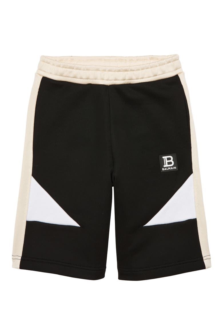 Kids' B Logo Colorblock Cotton Blend Sweat Shorts, Main, color, 930 BLACK