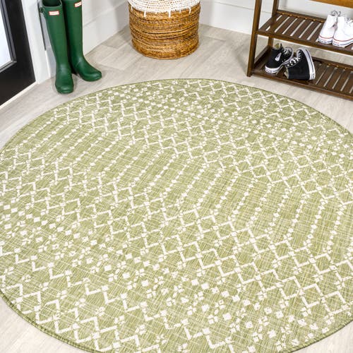 Jonathan Y Ourika Moroccan Geometric Textured Weave Indoor/outdoor Round Area Rug In Light Green/cream