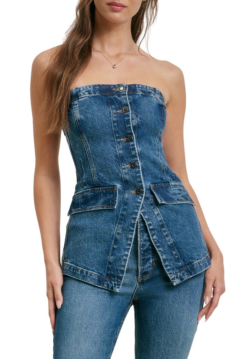 The Phoebe Strapless Denim Bustier Top, Main, color, RESTON