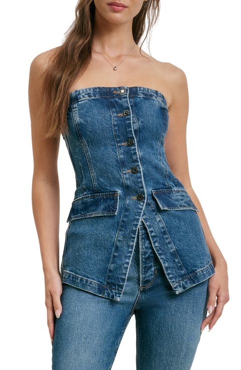 The Phoebe Strapless Denim Bustier Top