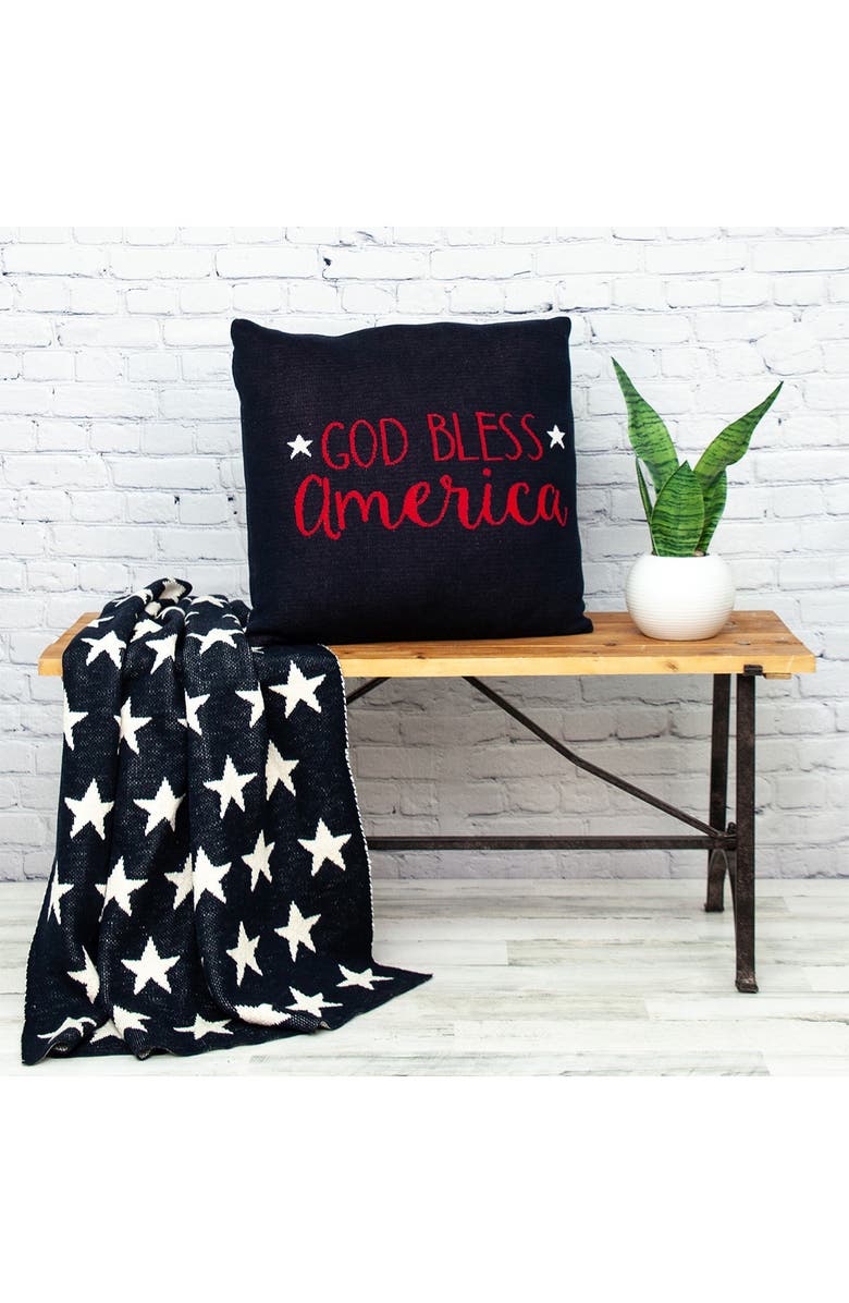 PARKLAND COLLECTION God Bless America Transitional Navy Blue Throw Pillow, Main, color, Navy Blue
