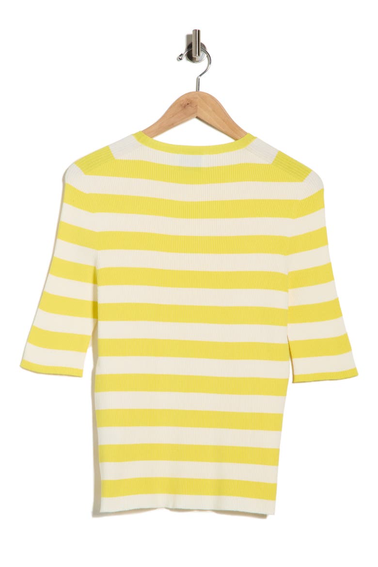 Stripe Ribbed Pullover Sweater, Alternate, color, LEMON/ ECRU