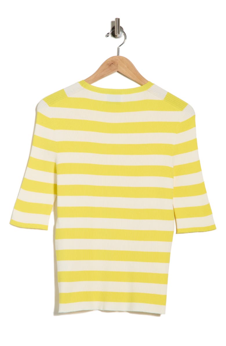 Longchamp Stripe Ribbed Pullover Sweater, Alternate, color, Lemon/ Ecru
