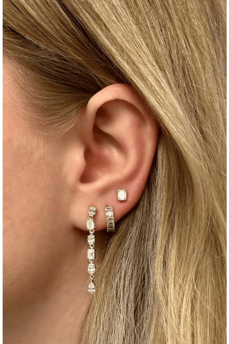 Emerald Bezel Lab Diamond Studs in 14K Gold, Alternate, color, Yellow