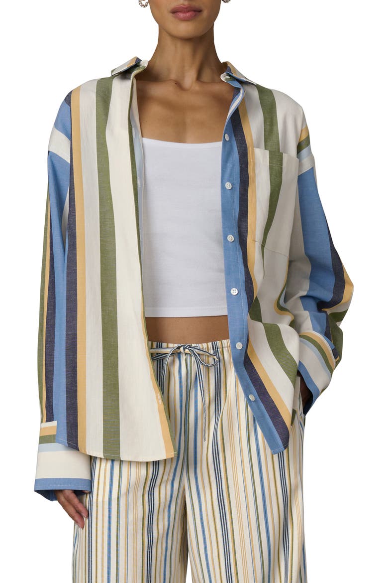 The Boyfriend Stripe Cotton Blend Shirt, Main, color, AZURE VARIEGATED S