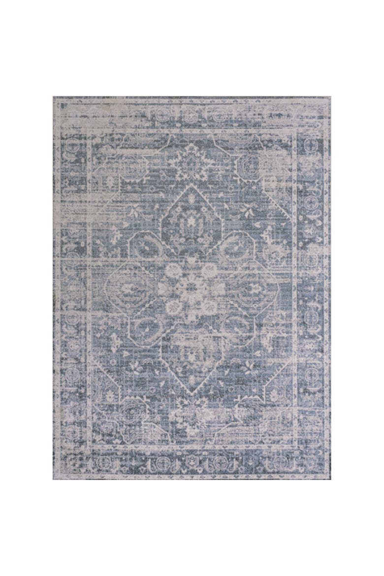 Shaii Global Medallion Low-Pile Machine-Washable Area Rug, Alternate, color, Blue/Light Gray
