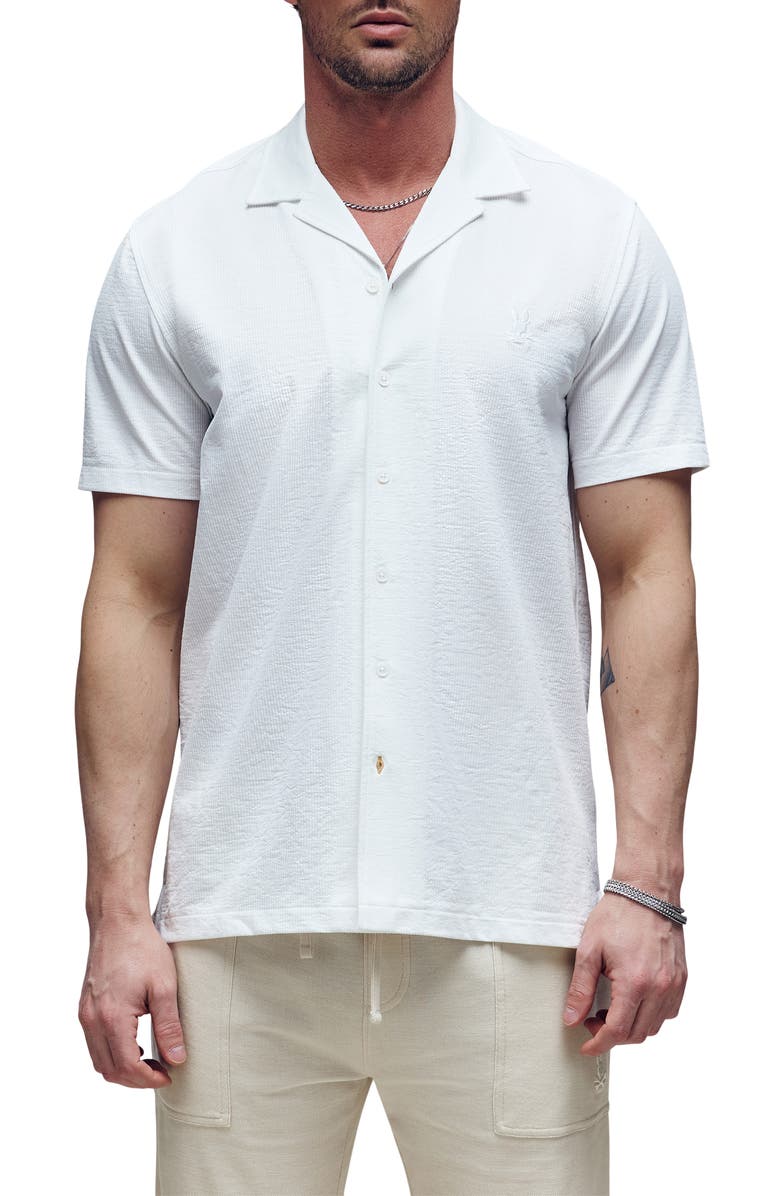 Psycho Bunny Jayme Rib Knit Camp Shirt, Main, color, White