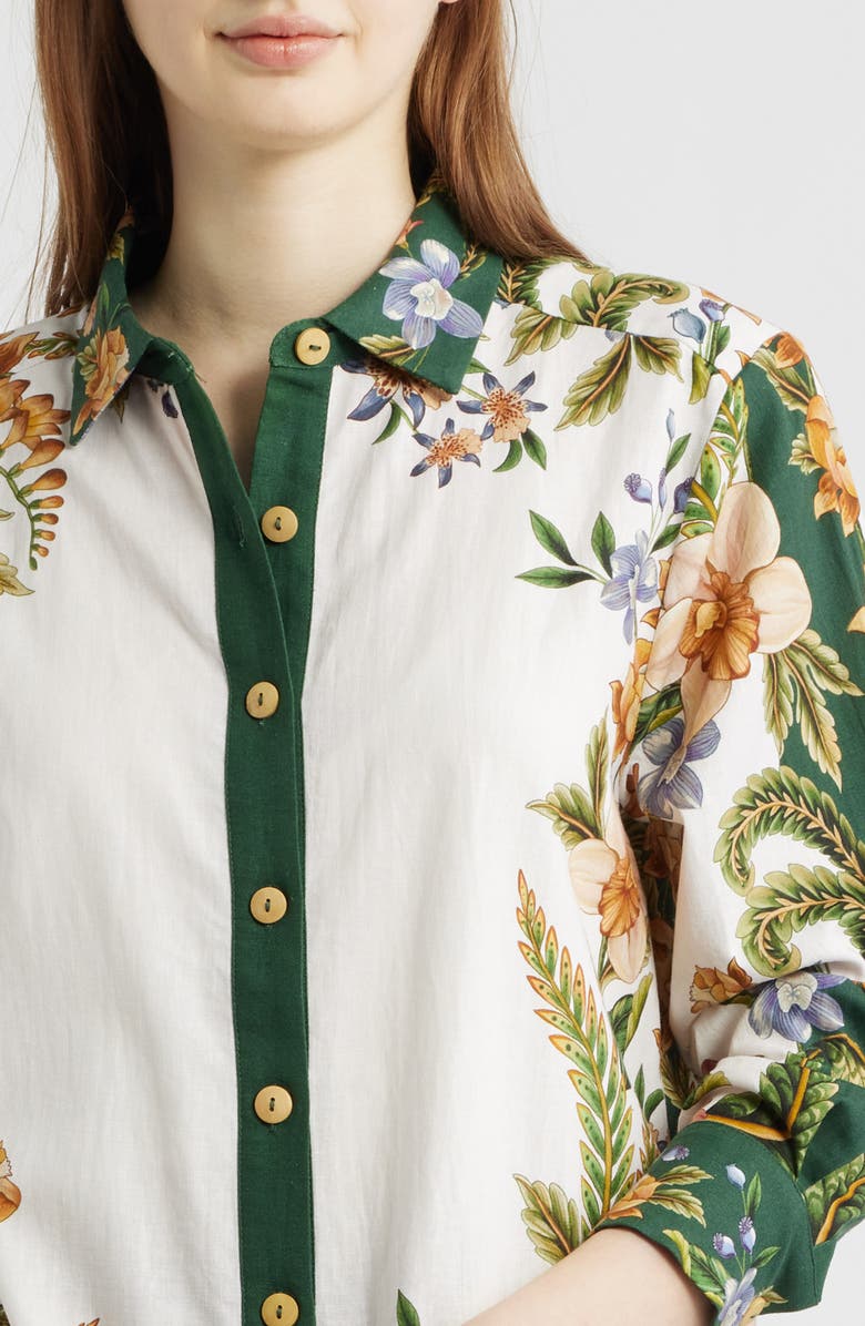 FARM Rio Sand Nature Linen Blend Button-Up Shirt, Alternate, color, Nature Sand