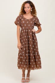 PinkBlush Floral Embroidered Tiered Midi Dress