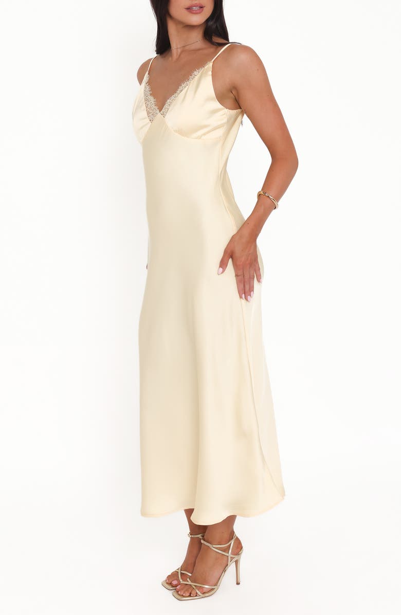 Petal & Pup Hobi Lace Satin Maxi Slipdress, Alternate, color, Butter Yellow