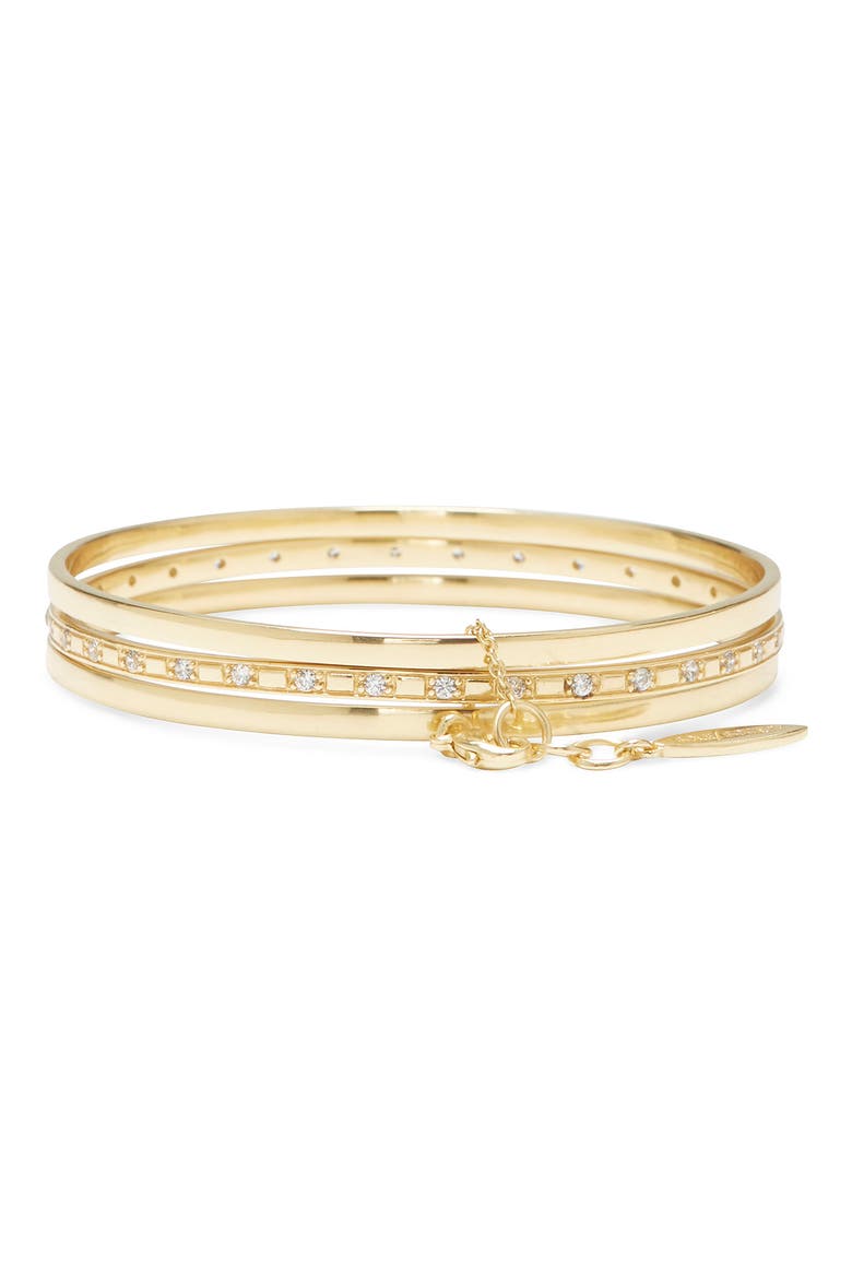 Set of 3 Bangle Bracelets, Alternate, color, GOLD/ CRYSTAL