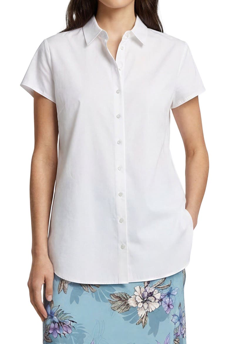Womens Short Sleeve Linen Shirt, Alternate, color, WHITE