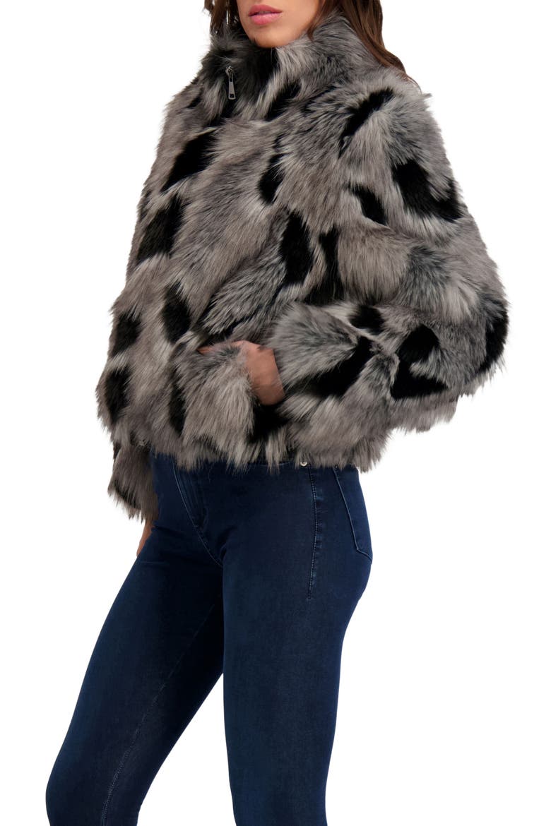 Fur-Free Fox (Faux Fur) Jacket, Stand Collar, Main, color, BLACK/GRAY