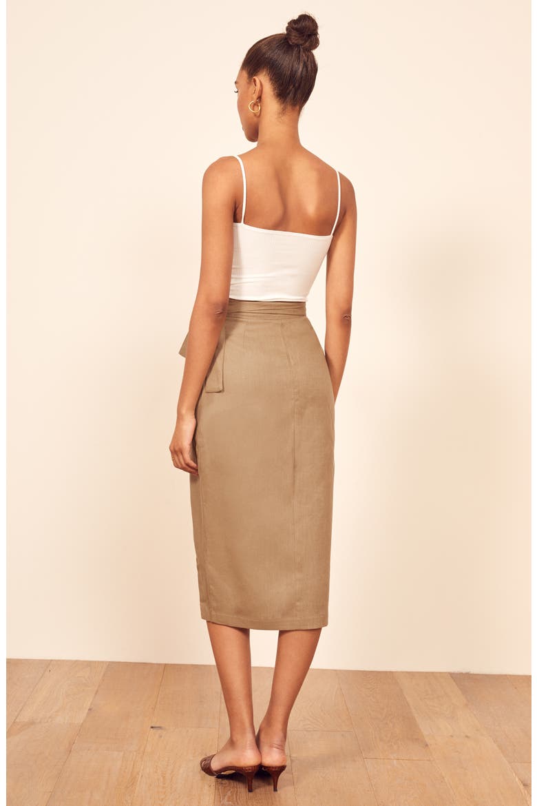 Florence Linen Skirt, Alternate, color, KHAKI