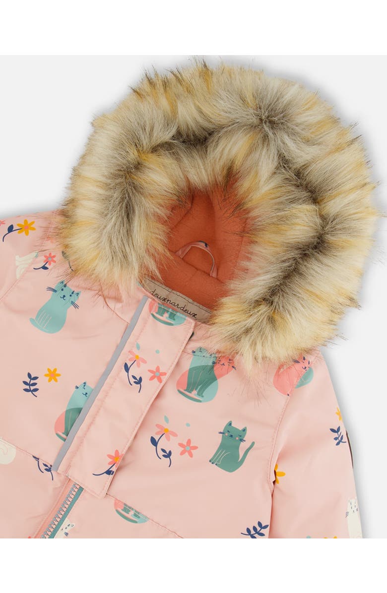 Deux par Deux Baby Girl's Two Piece Baby Snowsuit Sage Green And Printed Cats, Alternate, color, 