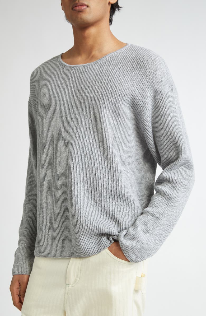 Bode Weymouth Cotton & Linen Rib Sweater, Alternate, color, Grey
