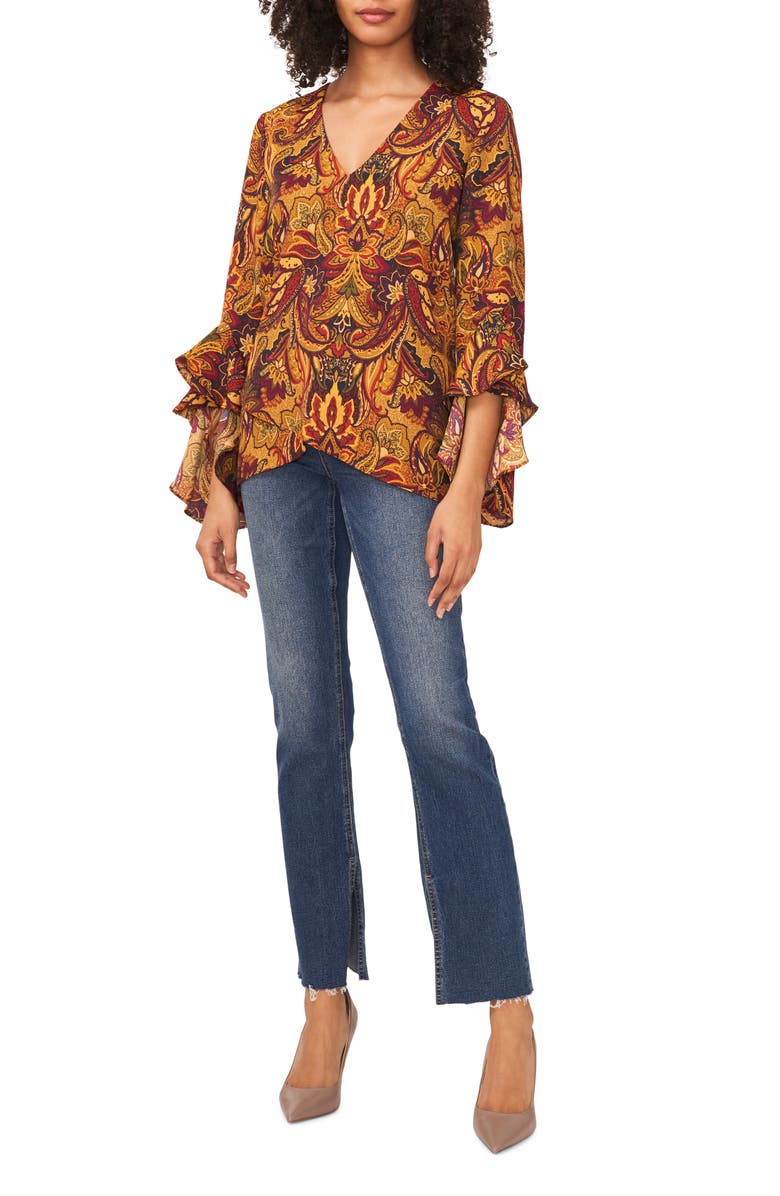 Vince Camuto Ruffle Sleeve Blouse, Alternate, color, Pickled Beet