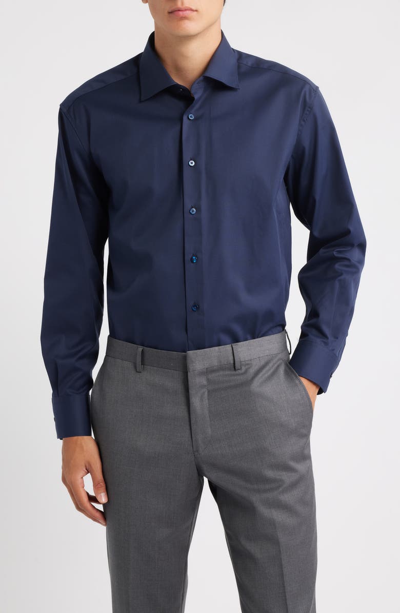 Eterna Cover Modern Fit Non-Iron Cotton Cover Shirt, Main, color, Navy