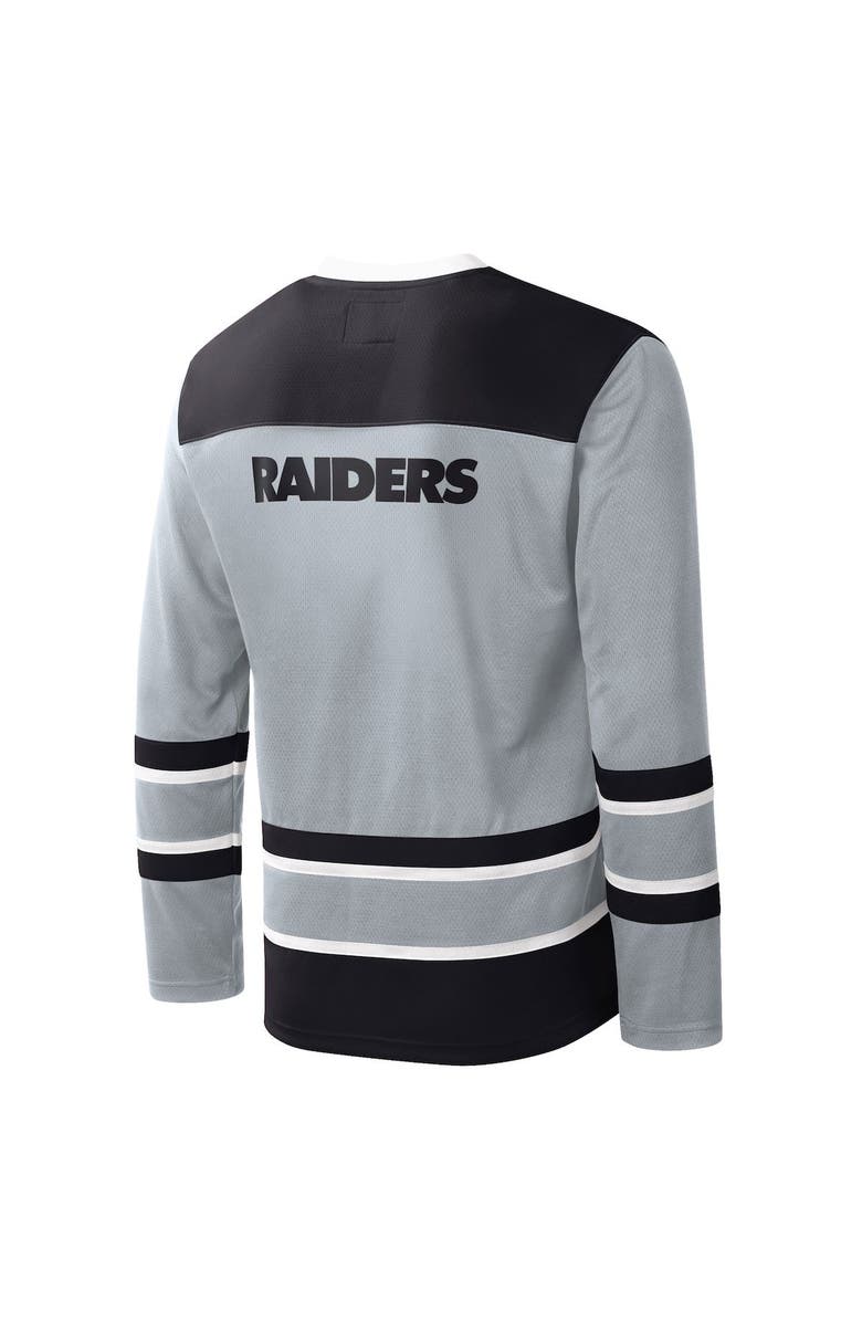 STARTER Men's Starter Silver Las Vegas Raiders Cross-Check V-Neck Long Sleeve T-Shirt, Alternate, color, Silver