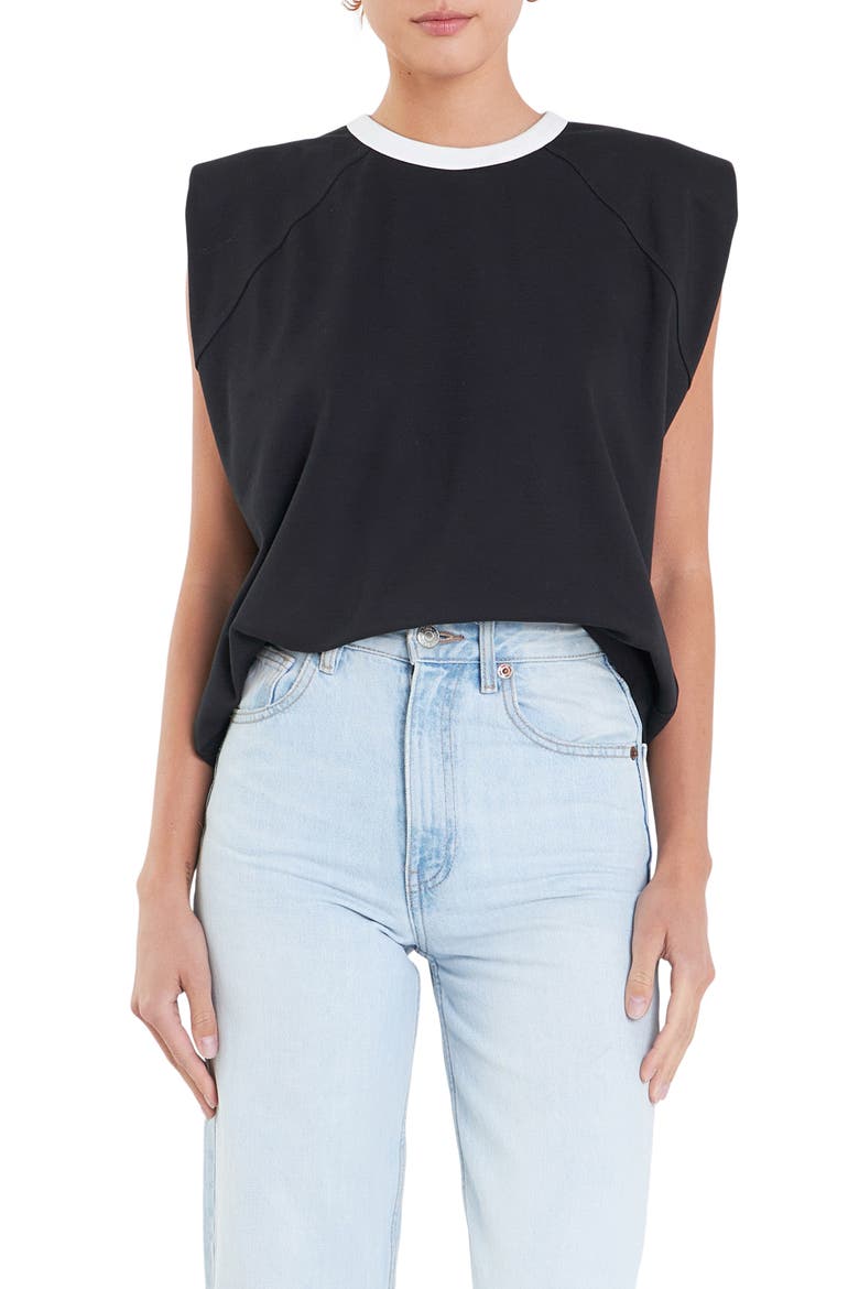 Contrast Shoulder Pad Sleeveless T-Shirt, Main, color, BLACK