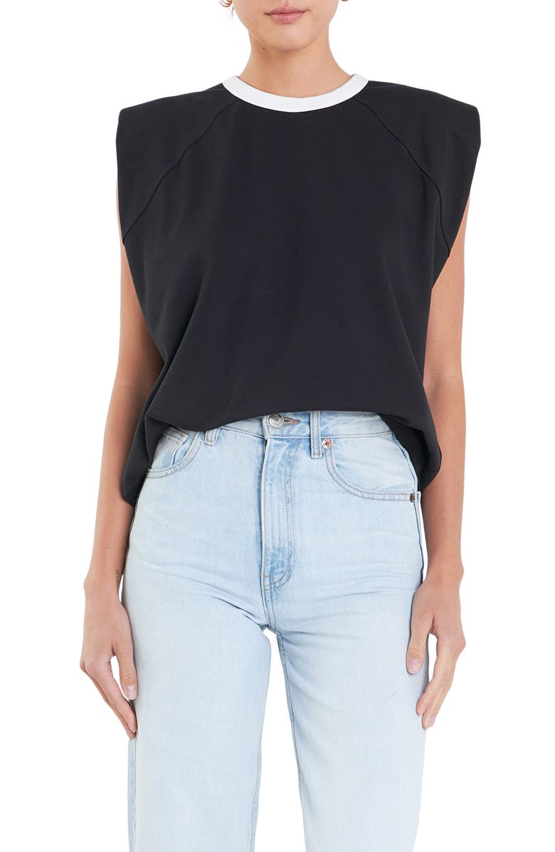 Grey Lab Contrast Shoulder Pad Sleeveless T-Shirt, Main, color, Black