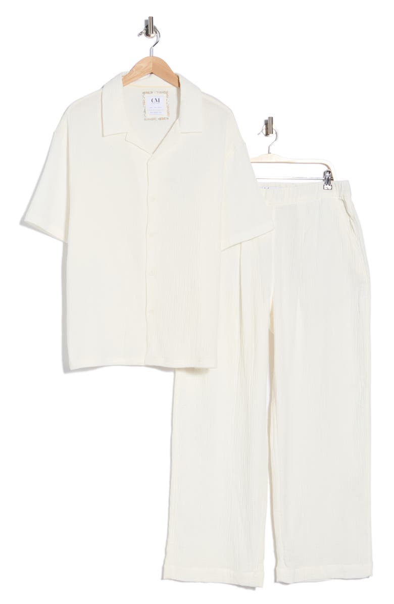 DENIM AND FLOWER Textured Shirt & Pants Set, Main, color, Off White