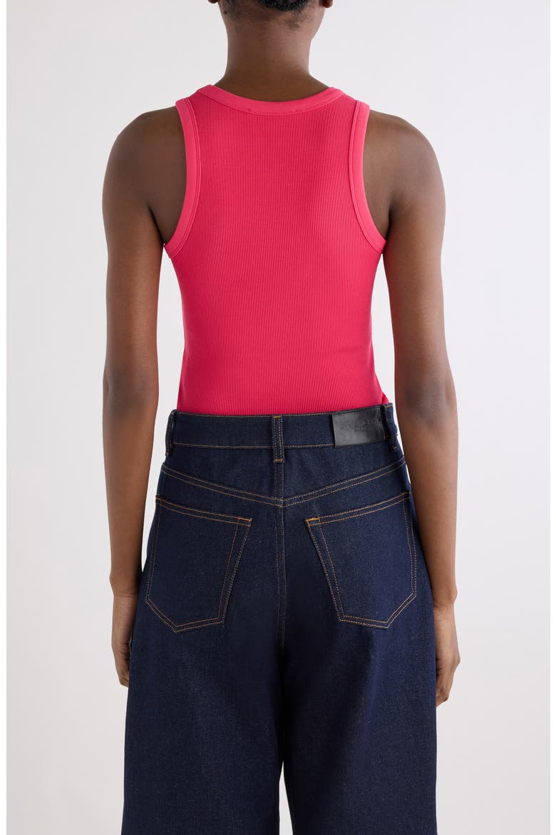 Embroidered Logo Stretch Cotton Rib Tank, Alternate, color, LIPSTICK PINK