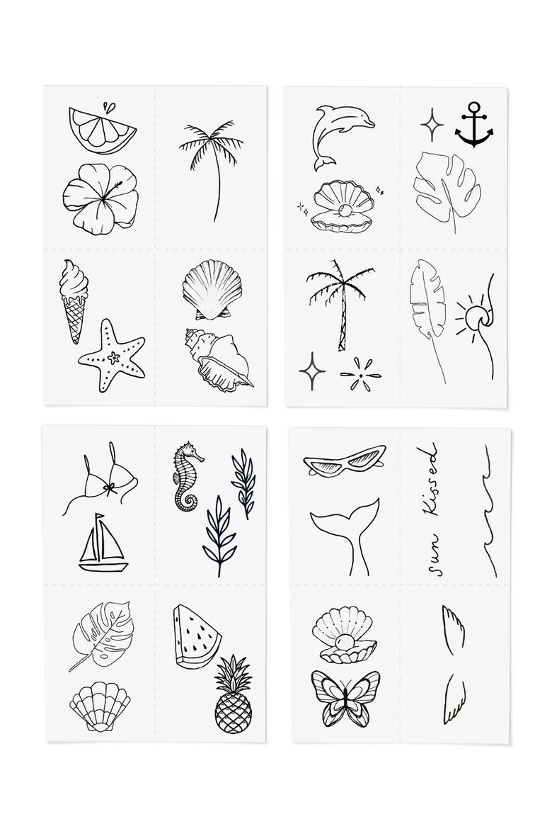 Paradise Pack Temporary Tattoos, Alternate, color, BLACK