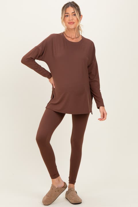 Mocha Brushed Knit Oversized Top and Legging Set