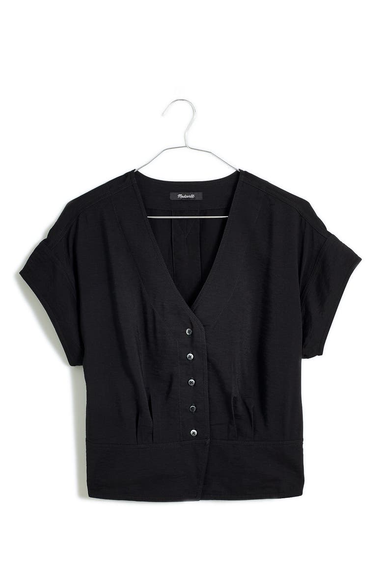 Pleated Short Sleeve Top, Main, color, TRUE BLACK
