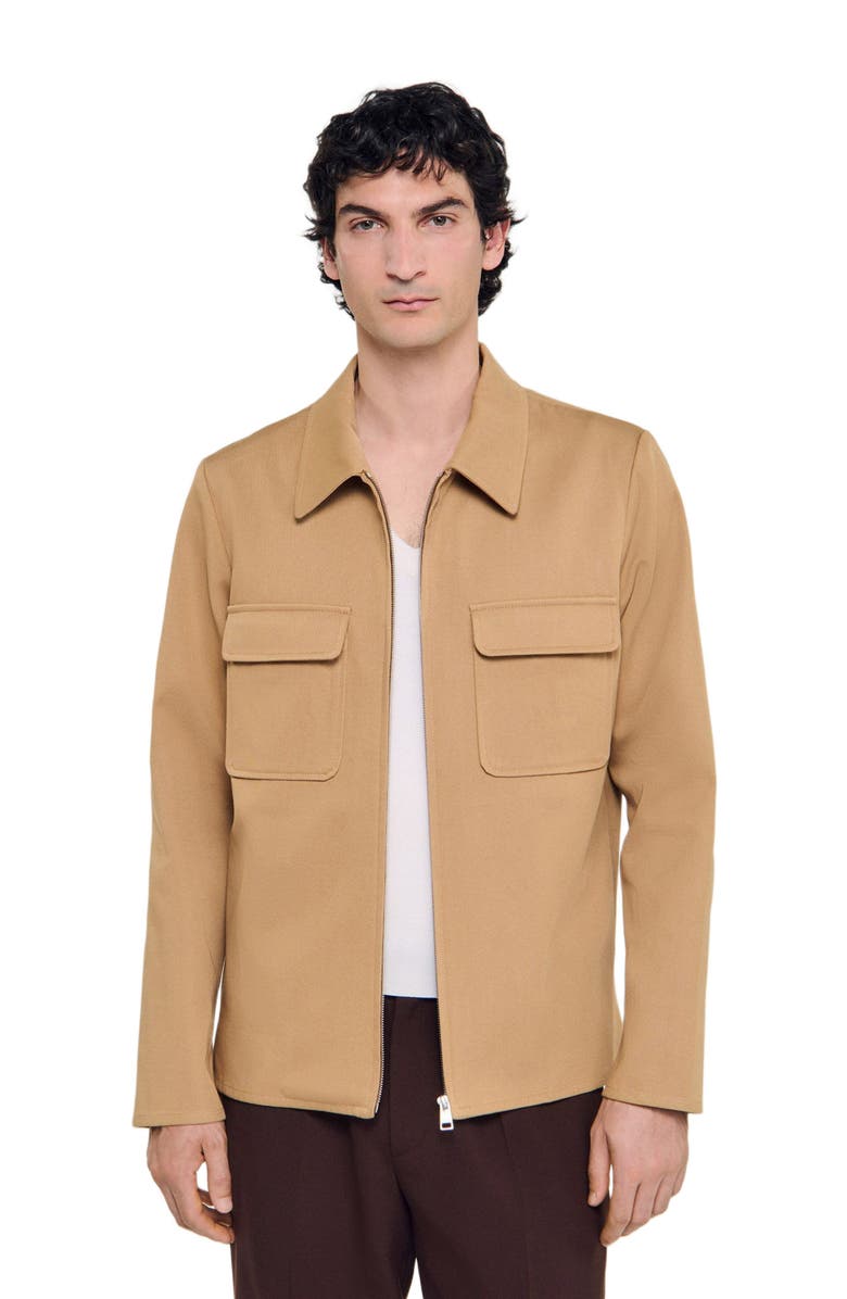 SANDRO Zip-up pocket jacket, Alternate, color, Camel