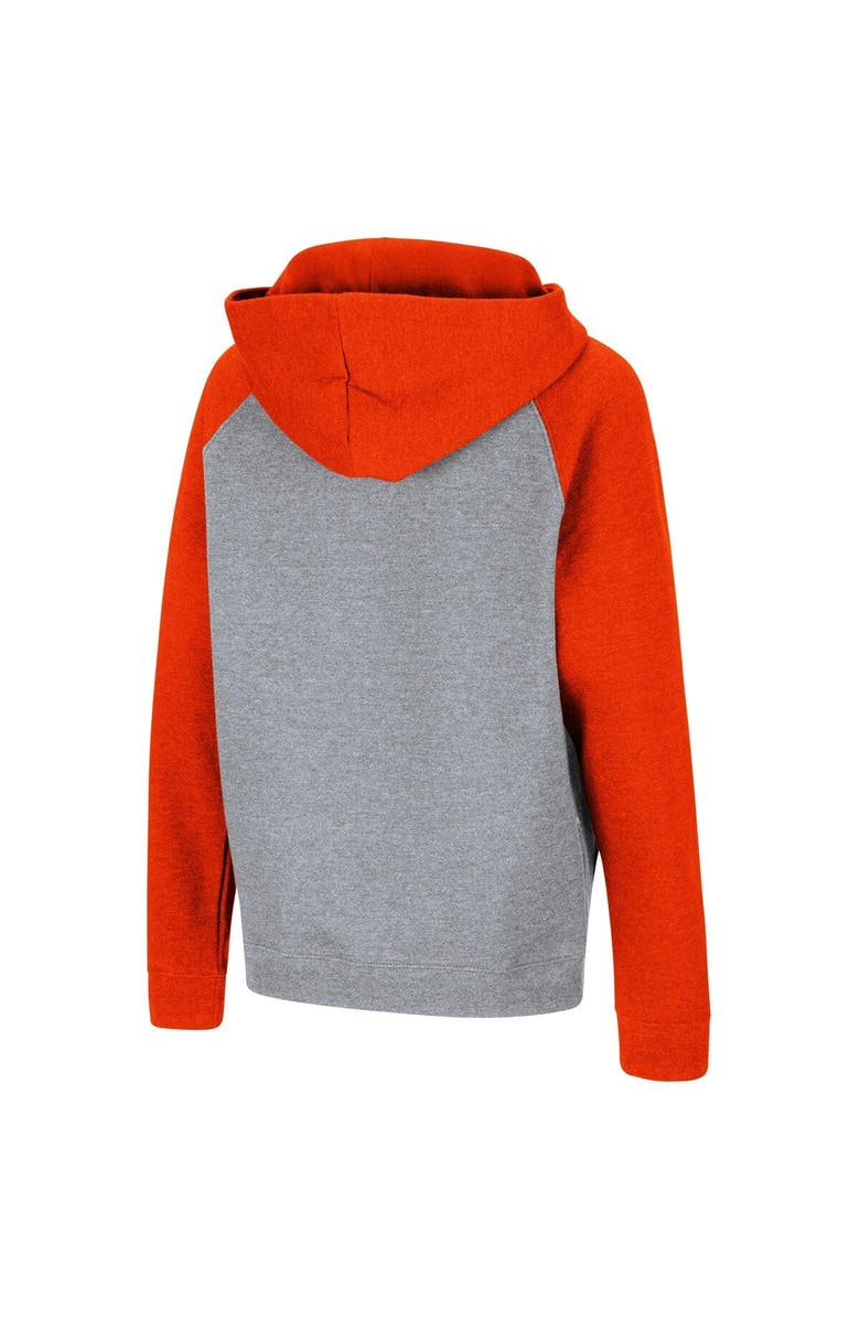 COLOSSEUM Youth Colosseum Heathered Gray/Orange Clemson Tigers Logo Wordmark Raglan Pullover Hoodie, Alternate, color, 