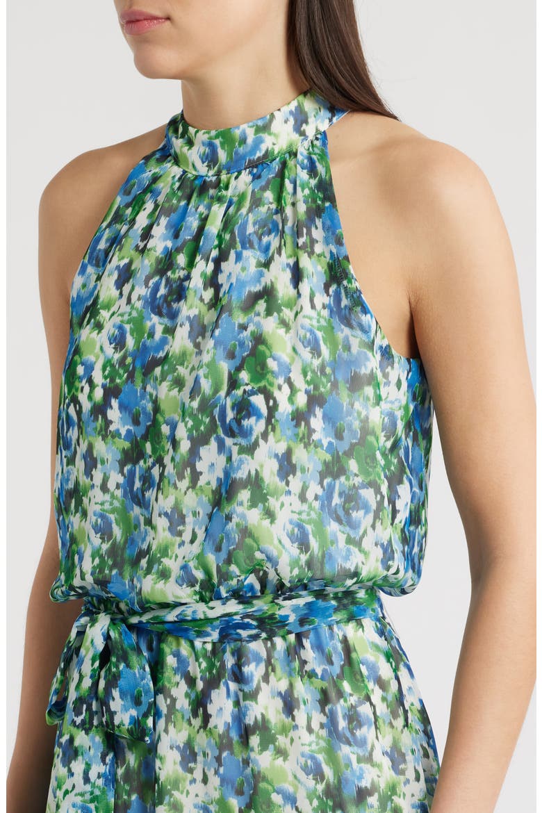 Floral Mock Neck Tiered Maxi Dress, Alternate, color, GREEN MULTI