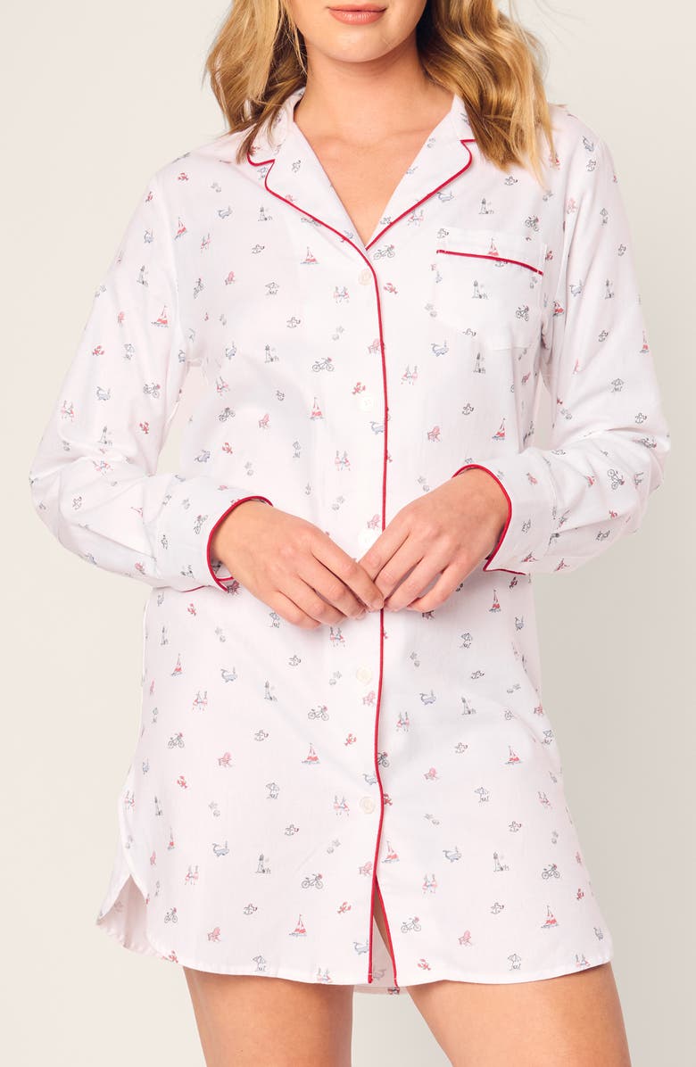 Petite Plume Coastal Charms Cotton Twill Nightshirt, Main, color, 