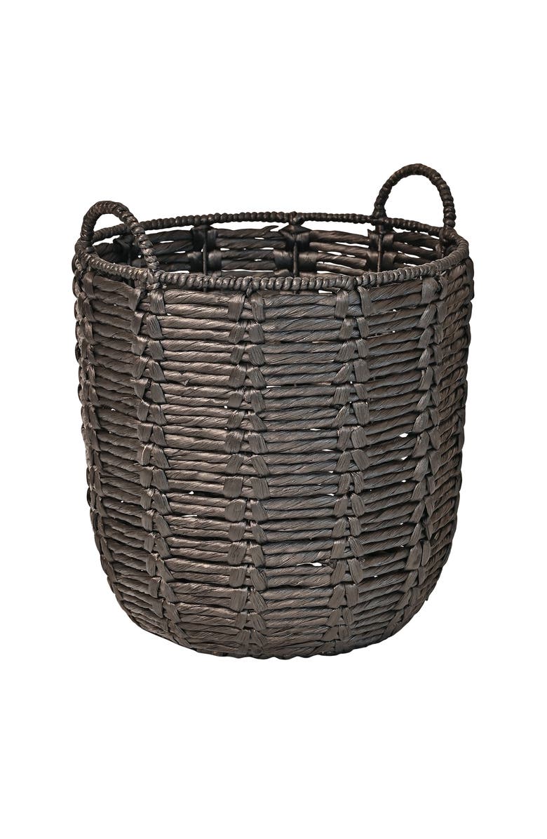 HAPPIMESS Laurel 19.49" Bohemian Handwoven Abaca Hamper Basket with Handles, Main, color, Black