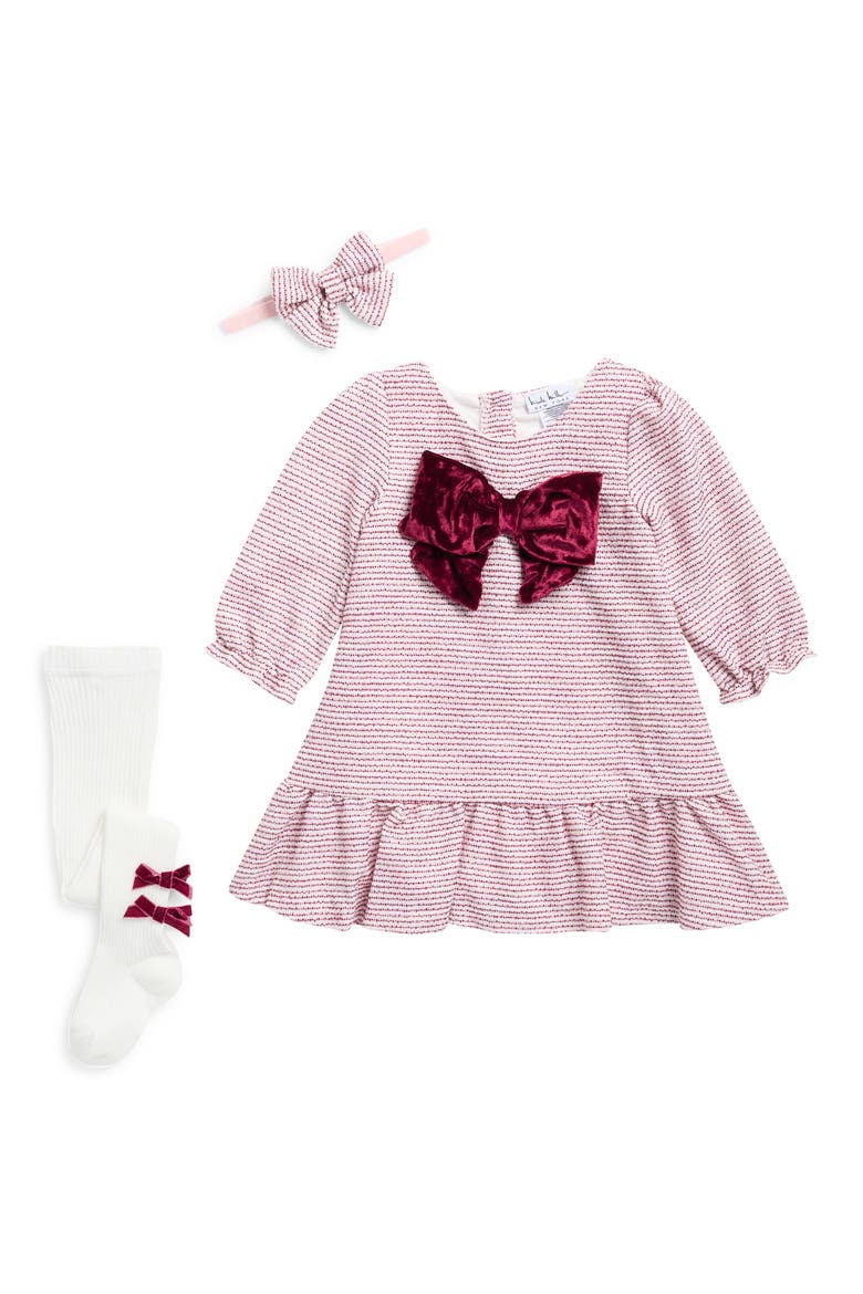 Bow Dress, Tights & Headband Set, Main, color, PURPLE POTION