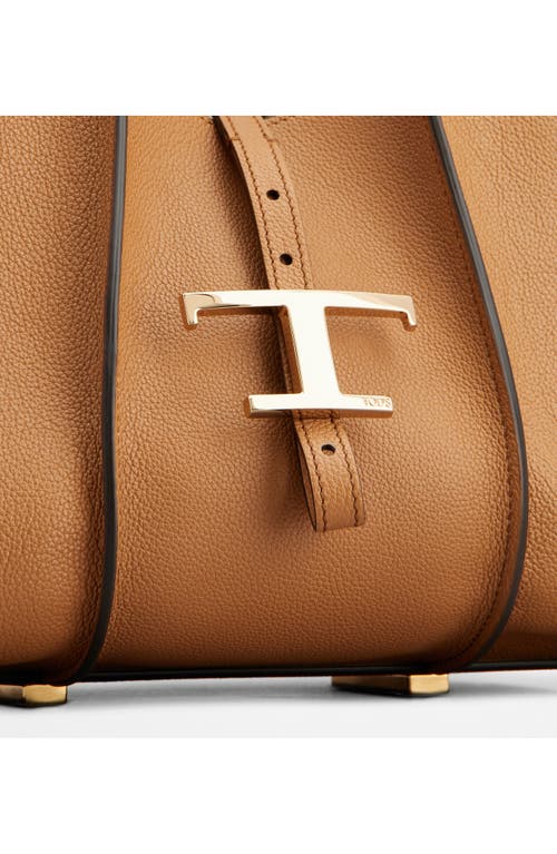 Tod's Caramel Leather Mini T Timeless Shopping Bag In Kenia Scuro