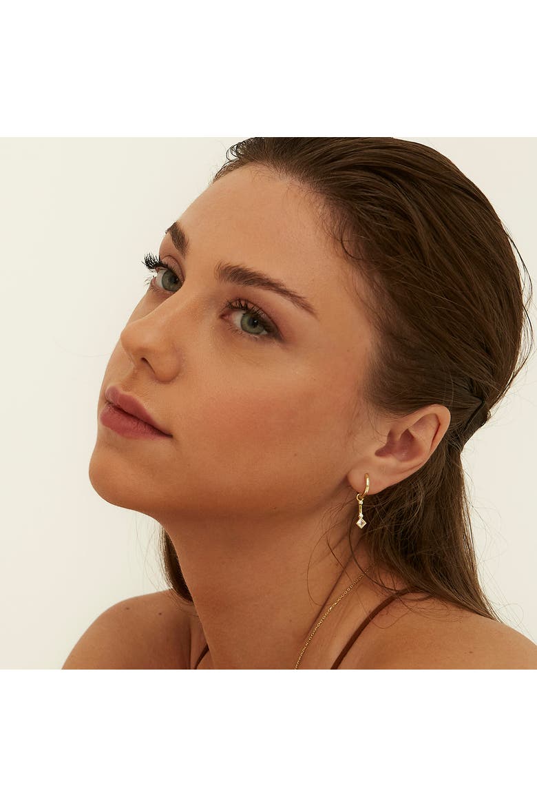 Sterling Silver Rhombus Drop Hoop Earring, Alternate, color, Silver