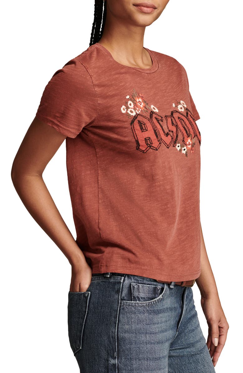 Lucky Brand AC/DC Floral Embroidered Cotton Graphic T-Shirt, Alternate, color, 