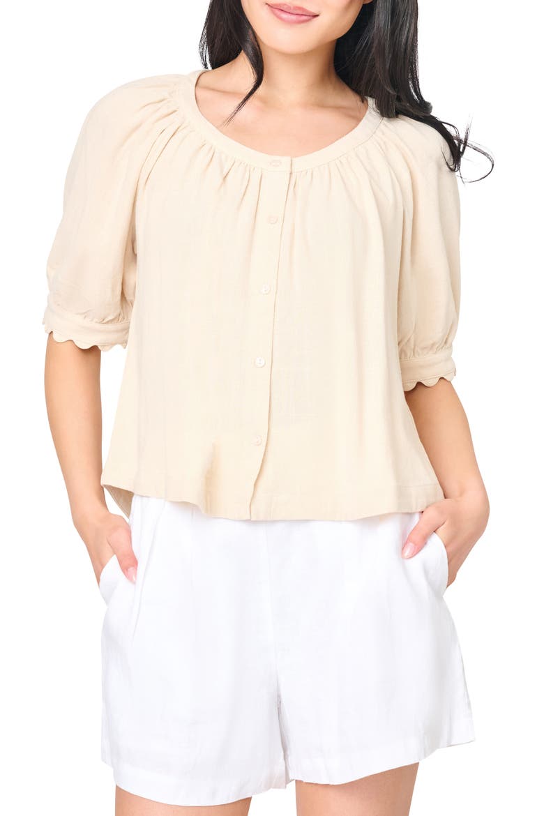 Lily Scallop Sleeve Button-Up Top, Main, color, NATURAL